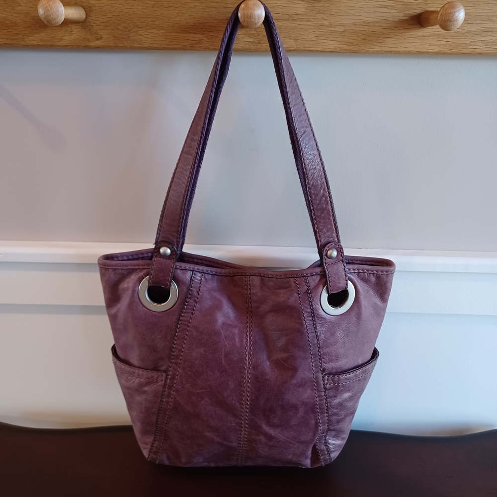 FOSSIL LONG LIVE VINTAGE HATHAWAY Purple Distressed Leather Tote Bag
